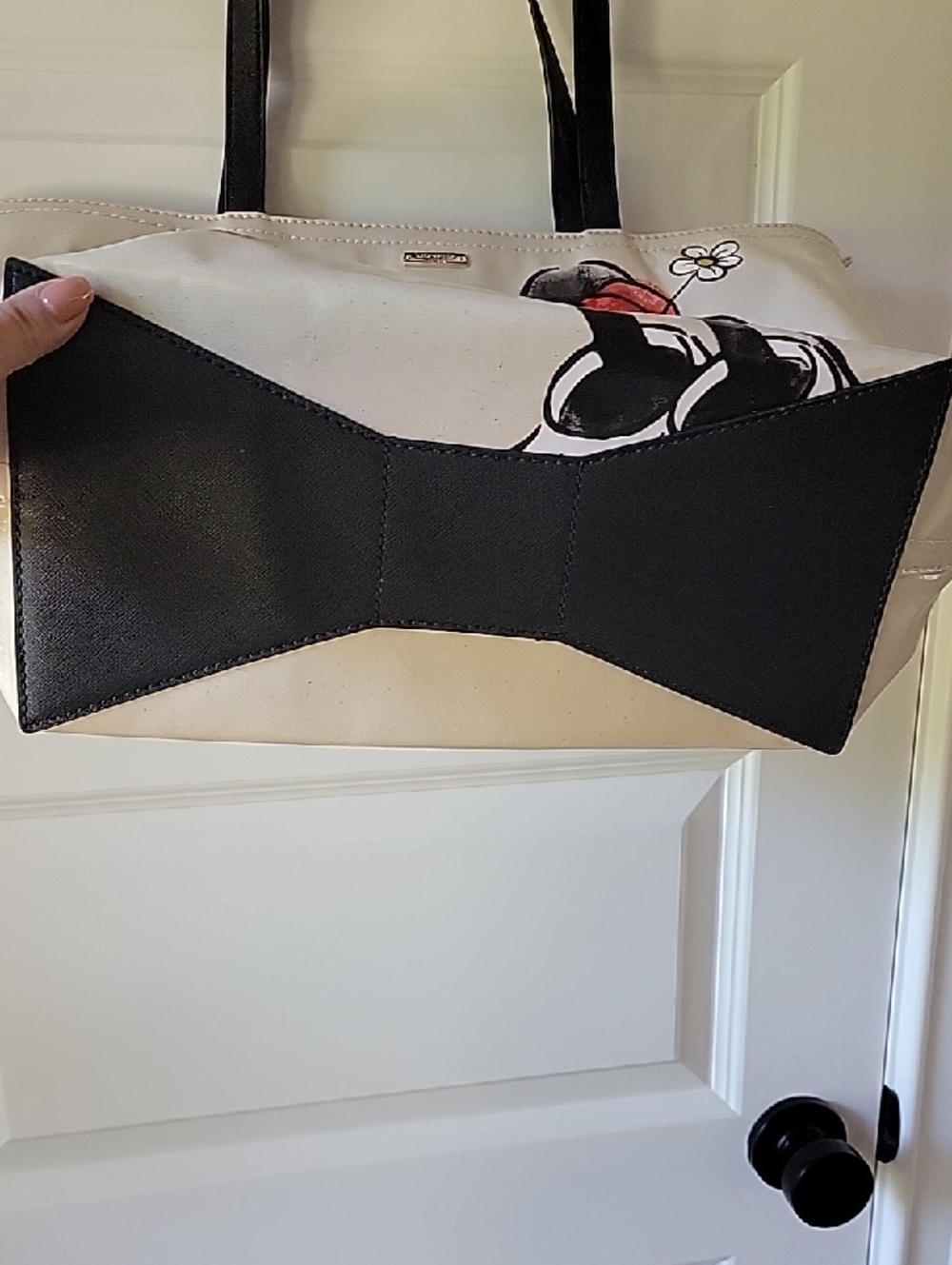 kate spade New York Cream Minnie Mouse Tote with Black Leather Handles~Like New - Picture 6 of 16